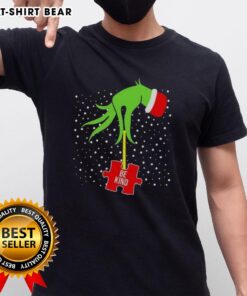 Top Grinch Hand Be Kind Puzzle Autism Awareness Christmas T-Shirt design featuring a festive graphic and vibrant colors.