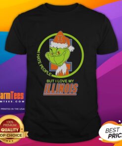 Top Grinch I Hate People But I Love My Illinois Fighting Illini T-Shirt design featuring festive graphics and team colors.