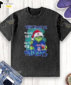 Arizona Wildcats Christmas washed t-shirt featuring 'Top Grinch They Hate Us Because They Ain't Us' design.