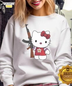 Top Hello Kitty AK-47 sweatshirt featuring a playful design blending cute and edgy styles, perfect for casual wear.