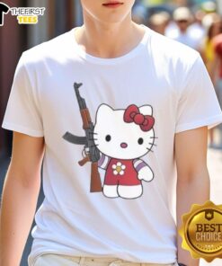 Stylish Top Hello Kitty AK 47 T-Shirt featuring a playful design blending iconic characters with urban streetwear appeal.