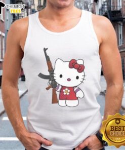 Trendy Top Hello Kitty AK-47 tank top featuring playful graphics and vibrant colors for a stylish streetwear look.