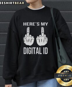Top Heres My Digital ID Middle Finger Sweatshirt featuring a bold graphic design and a casual style for trendy outfits.