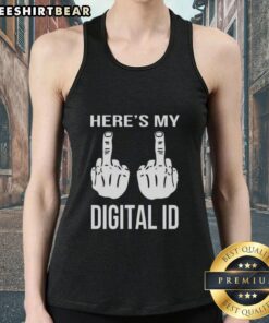 Stylish tank top featuring a digital ID graphic and a middle finger design, perfect for edgy fashion lovers.