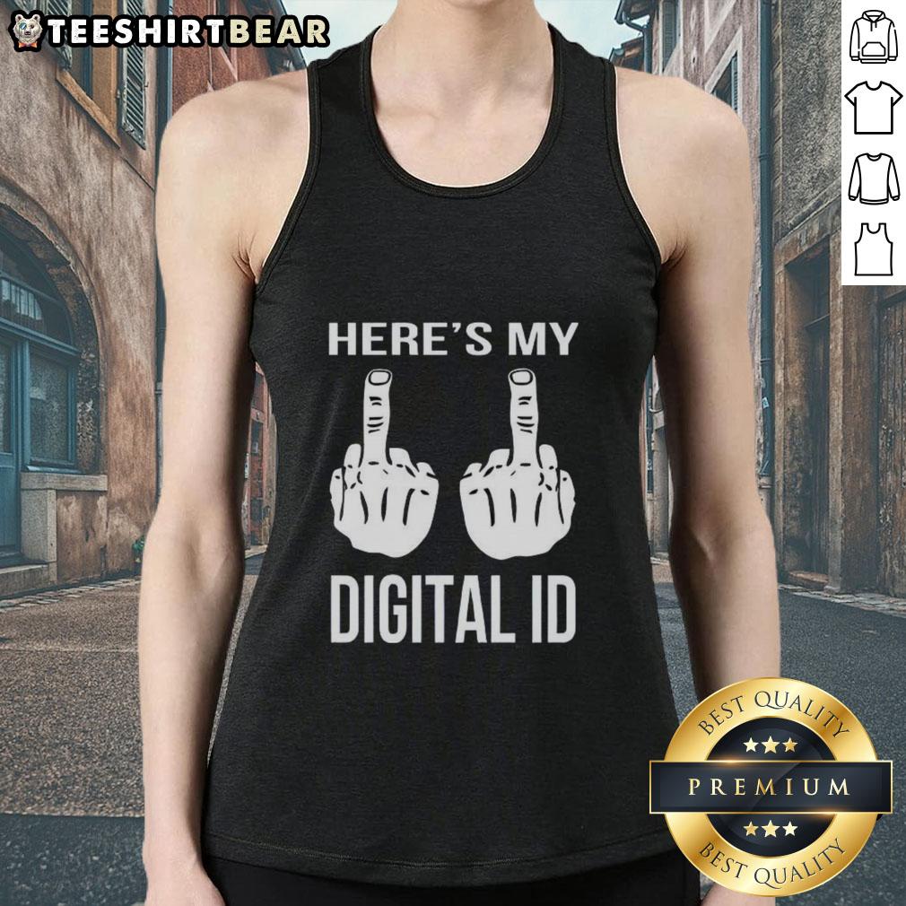 top-heres-my-digital-id-middle-finger-tank-top Stylish tank top featuring a digital ID graphic and a middle finger design, perfect for edgy fashion lovers.