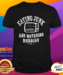 Alt Text: Top Home Alone Eating Junk And Watching Rubbish T-Shirt featuring a fun graphic design for movie lovers.