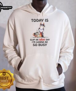 Cozy hoodie featuring 'Slap an Idiot Day' design, perfect for horse lovers celebrating fun and humor.