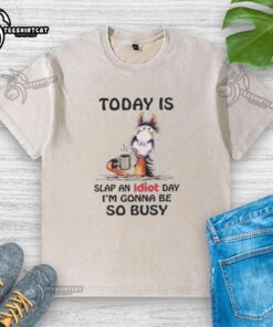 Slap an Idiot Day washed t-shirt featuring a humorous graphic, perfect for celebrating Top Horse Today.