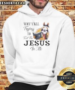 Top Horse 'Why Y'all Trying To Test The Jesus In Me' hoodie featuring a stylish design for faith-inspired fashion.