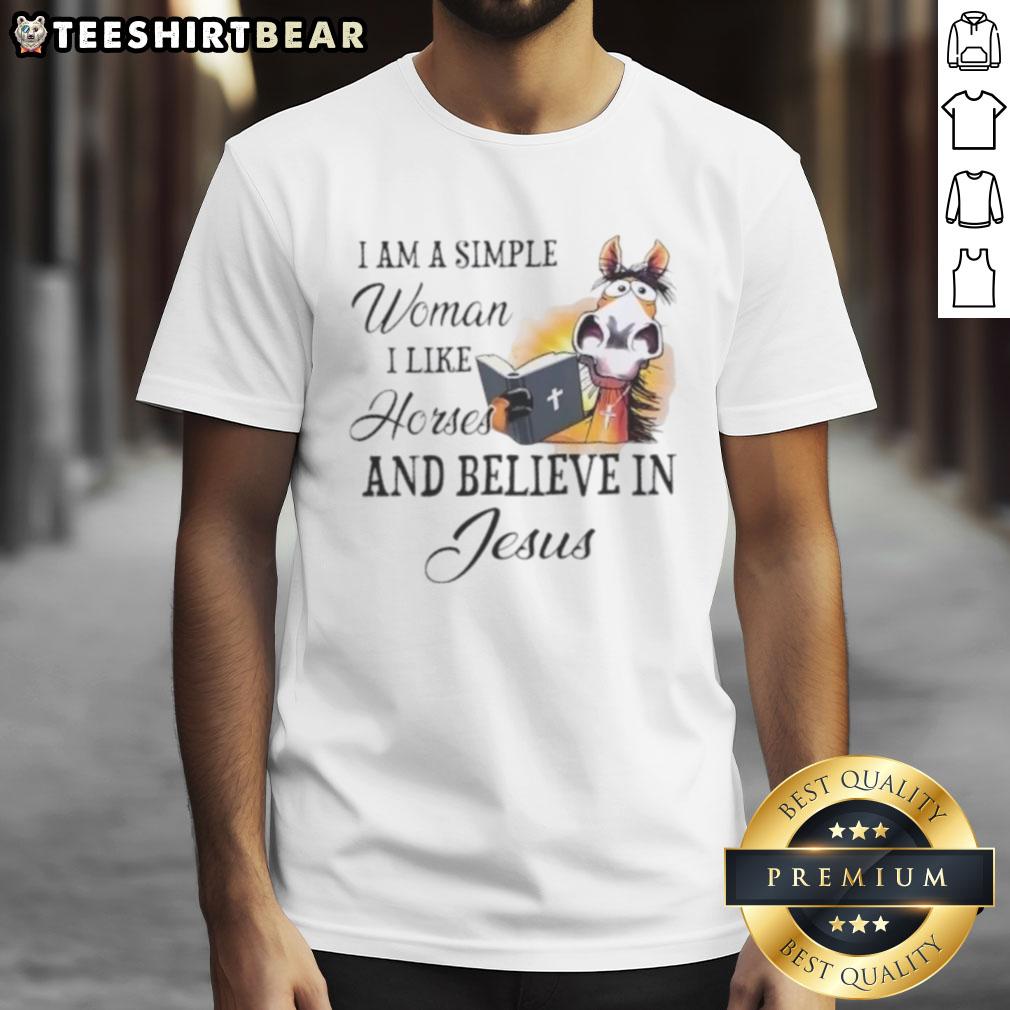 top-i-am-a-simple-woman-i-like-horses-and-believe-in-jesus-t-shirt Alt Text: Top I Am A Simple Woman I Like Horses And Believe In Jesus T-Shirt design featuring a horse and inspirational text.
