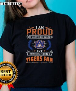 Womens Auburn Tigers fan tee with 'I Am Proud Of Many Things' graphic, perfect for showing team spirit and pride.