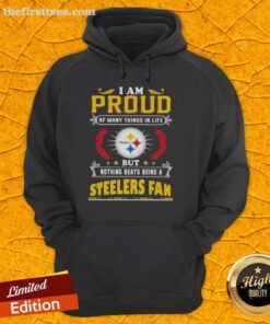 Pittsburgh Steelers Fan Hoodie showcasing the phrase 'I Am Proud Of Many Things But Nothing Beats Being A Steelers Fan'