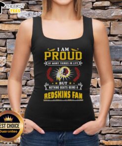 Female wearing a 'Proud Washington Redskins Fan' tank top, showcasing team spirit and pride in the NFL.