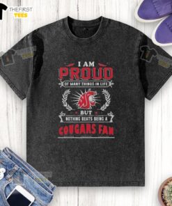 Proud Washington State Cougars fan wearing a washed t-shirt, showcasing team spirit and loyalty.