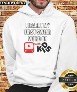 Kids YouTube hoodie featuring 'I Learnt My First Swear Word' design, perfect for playful childrens fashion.