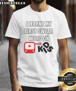 Alt Text: Humorous 'I Learnt My First Swear Word On Kids YouTube' T-shirt design for kids, perfect for playful occasions.