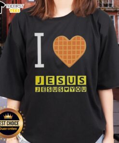 Top I Love Jesus And Jesus Loves You Waffle Heart Ladies Tee, featuring a stylish heart design for faith-inspired fashion.