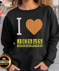 Cozy Top I Love Jesus And Jesus Loves You waffle heart sweatshirt in vibrant colors, perfect for faith-inspired fashion.