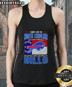 North Carolina fan wearing a Bills tank top, showcasing team spirit on game day with heart and soul for the Buffalo Bills.