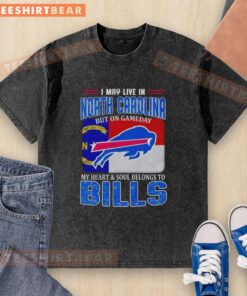 North Carolina fan wearing a Bills washed t-shirt, showcasing loyalty on game day with vibrant colors and team spirit.