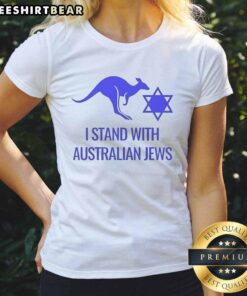 Top I Stand With Australian Jews for Bondi Australia Kangaroo Logo Ladies Tee in vibrant colors, showcasing support and pride.