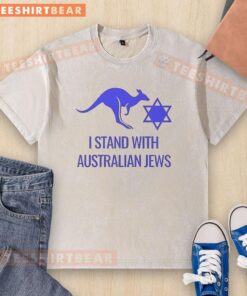 Alt Text: Top I Stand With Australian Jews for Bondi - Australia Kangaroo Logo on a Washed T-Shirt, showcasing support and unity.