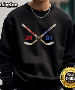 Alt Text: Top Ilya Rozanov and Shane Hollander heated rivalry inspired hockey love line sweatshirt design