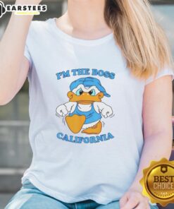 90s ladies tee featuring 'I'm The Boss' graphic with a California duck design, perfect for retro casual wear.