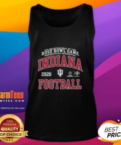 Indiana Hoosiers fans in tank tops celebrate at the 2026 CFP Quarterfinal at the Rose Bowl, presented by Prudential.