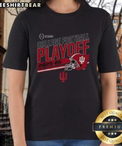 Alt Text: Top Indiana Hoosiers college football playoff 2025-2026 helmet design on a stylish ladies tee shirt.