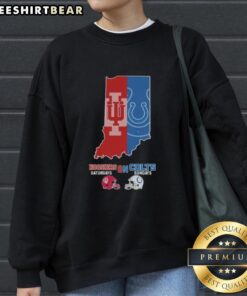Cozy sweatshirt featuring 'Top Indiana Hoosiers on Saturdays and Indianapolis Colts on Sundays' design, perfect for fans.