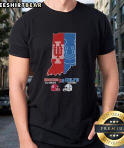 Top Indiana Hoosiers on Saturdays and Indianapolis Colts on Sundays T-Shirt featuring team logos and vibrant colors.