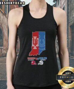 Tank top featuring 'Top Indiana Hoosiers on Saturdays and Indianapolis Colts on Sundays' design, perfect for sports fans.