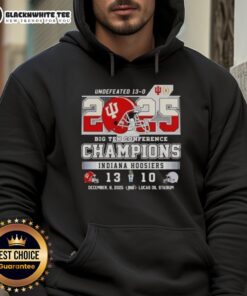 2025 Top Indiana Hoosiers Undefeated Big Ten Conference Champions hoodie featuring team colors and logo.