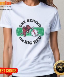 Alt Text: Top Indiana University Get Behind The Big Red Ladies Tee featuring bold graphics and vibrant colors for fans.