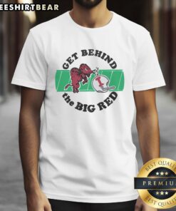 Alt Text: Top Indiana University 'Get Behind The Big Red' T-shirt featuring bold graphics and school colors.