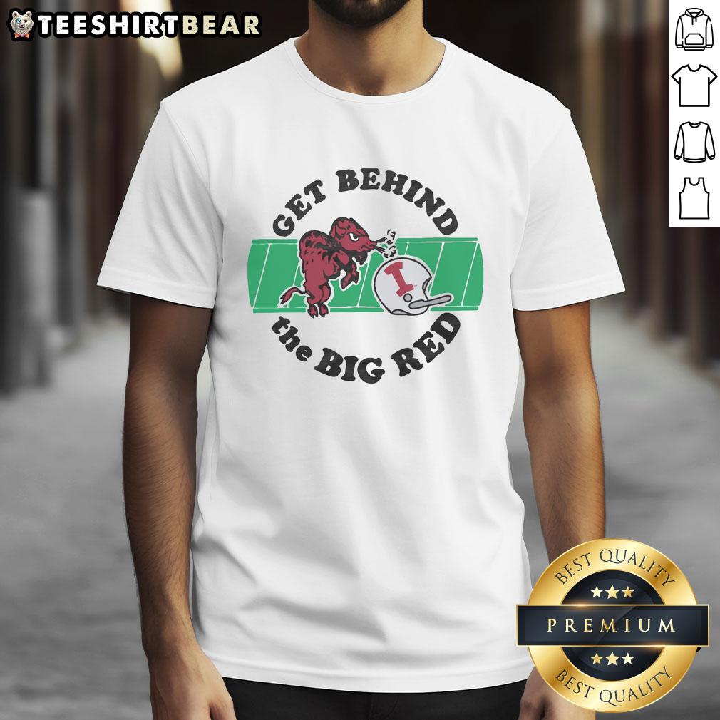 top-indiana-university-get-behind-the-big-red-t-shirt-2 Alt Text: Top Indiana University 'Get Behind The Big Red' T-shirt featuring bold graphics and school colors.