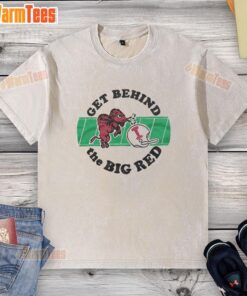 Top Indiana University Get Behind The Big Red washed t-shirt in vibrant red, showcasing school spirit and trendy design.