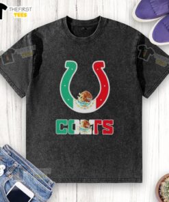 Top Indianapolis Colts football t-shirt featuring a vibrant Mexican flag logo design, perfect for fans and collectors.