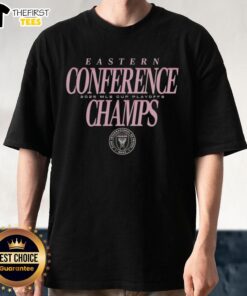 Top Inter Miami CF 2025 MLS Eastern Conference Champions T-Shirt featuring vibrant team colors and logo design.
