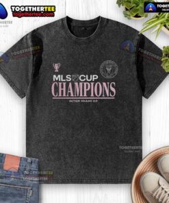 Top Inter Miami CF MLS Cup Champions diving stretch 2025 logo on a washed t-shirt design for fans.