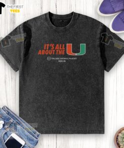 Alt Text: Miami Hurricanes CFP College Football Playoff 2025-26 washed t-shirt featuring team logo and vintage style.