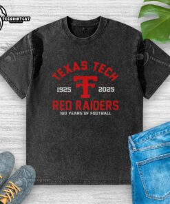 Top Jacob Rodriguez Texas Tech 100 Years of Football 1925-2025 washed t-shirt featuring vintage design and school colors.