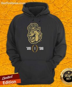 James Madison Dukes 2025-2026 College Football Playoff logo hoodie showcasing team pride and spirit.