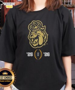 Top James Madison Dukes 2025-2026 College Football Playoff logo on a stylish ladies tee shirt design.