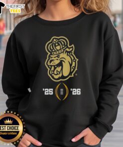 James Madison Dukes 2025-2026 College Football Playoff logo sweatshirt featuring team colors and design.