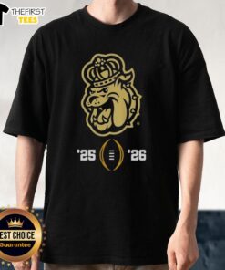 Top James Madison Dukes 2025-2026 College Football Playoff Logo T-Shirt featuring team colors and playoff emblem.