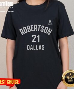 Alt Text: Ladies tee featuring Jason Robertson, Dallas Stars, number 21, perfect for ice hockey fans.