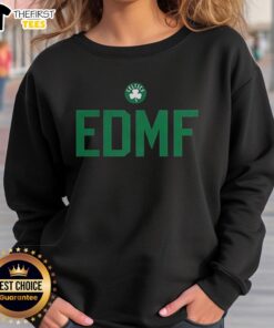 Top Jaylen Brown Boston Celtics NBA EDMF letter sweatshirt in green, showcasing team spirit and player pride.