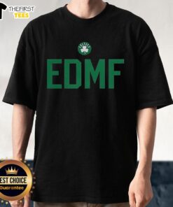 Top Jaylen Brown Boston Celtics NBA EDMF letter T-shirt showcasing vibrant team colors and player graphics.